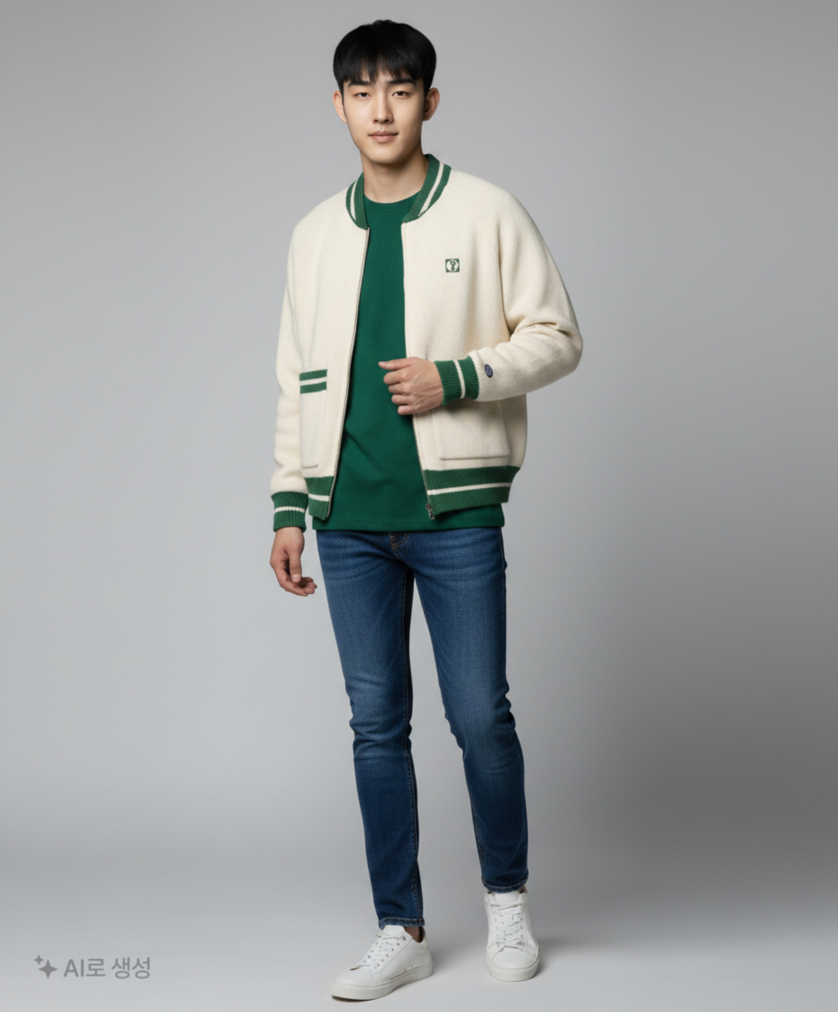 디스커스 애슬레틱(DISCUS ATHLETIC) 울 블렌드 로고 카디건 아이보리 M