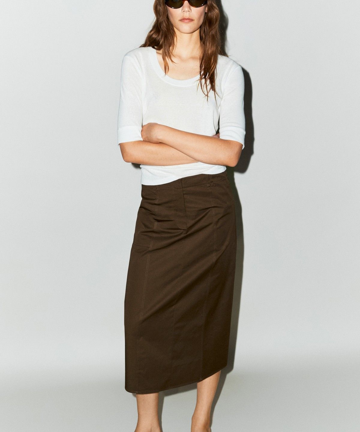 마시모두띠(MASSIMO DUTTI) 100% 코튼 미디 스커트