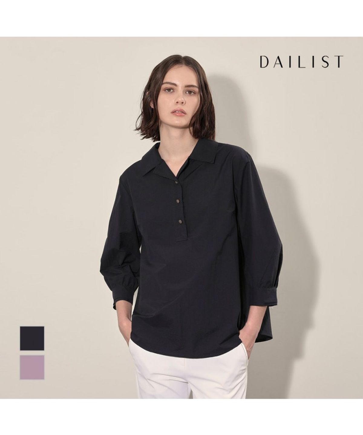 데일리스트(DAILIST) 7부 스탠카라 블라우스_MDENL4F7121
