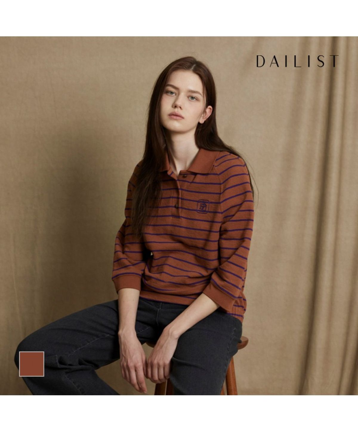 데일리스트(DAILIST) 스트라이프 카라 티셔츠_MDBAS5F7341