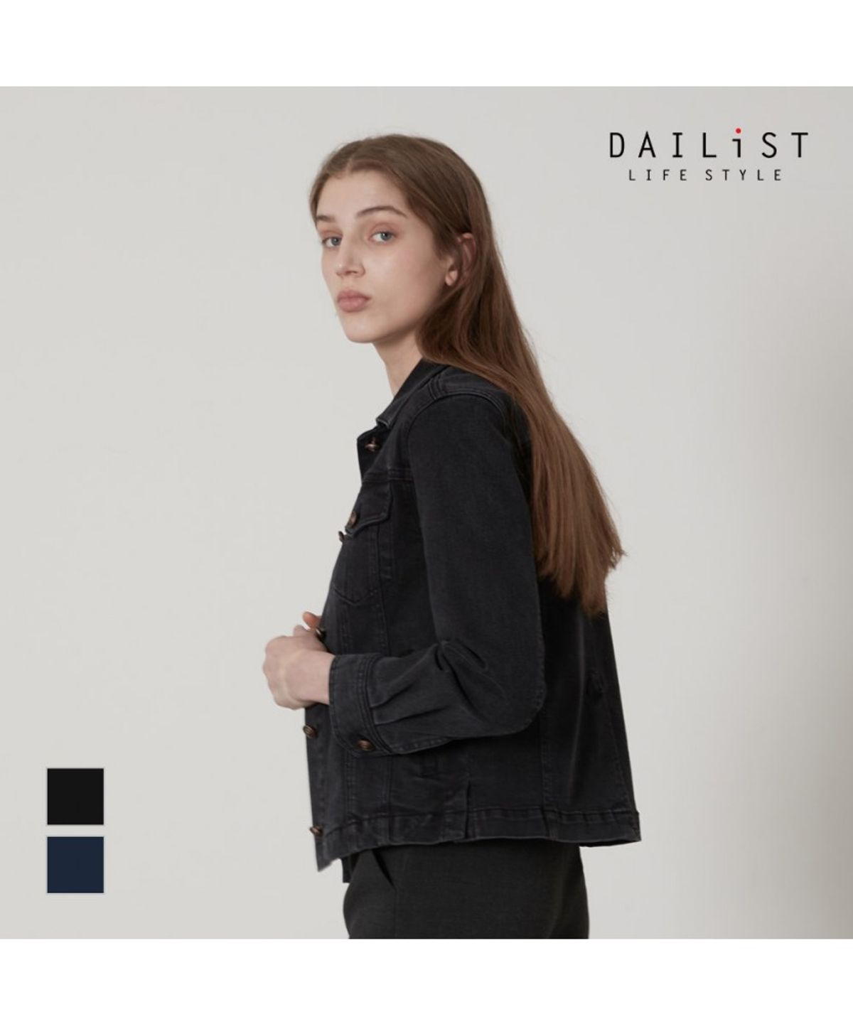 데일리스트(DAILIST) 숏기장 데님 자켓_MDBMJYF7361