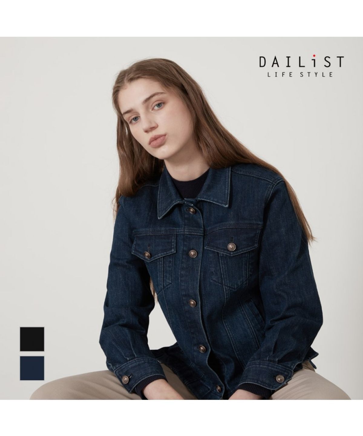 데일리스트(DAILIST) 숏기장 데님 자켓_MDBMJYF7361
