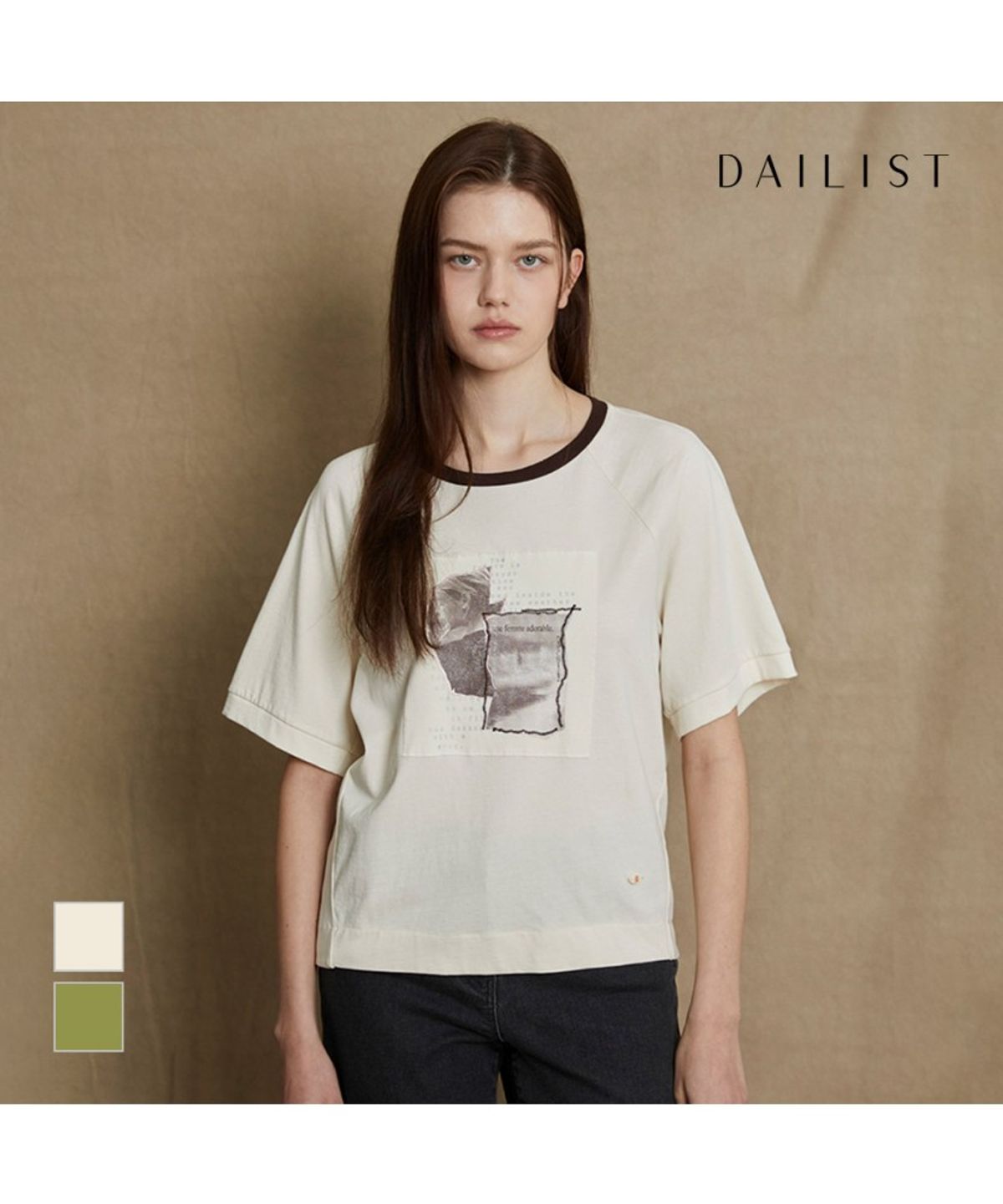 데일리스트(DAILIST) 네크배색 프린트 티셔츠_MDEAS5F6161