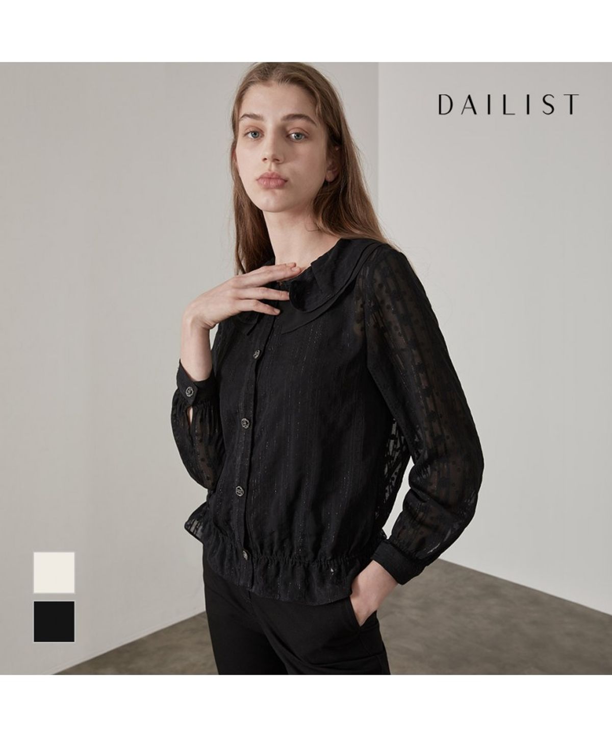 데일리스트(DAILIST) 넥프릴 블루종 블라우스_MDBNLYF7131
