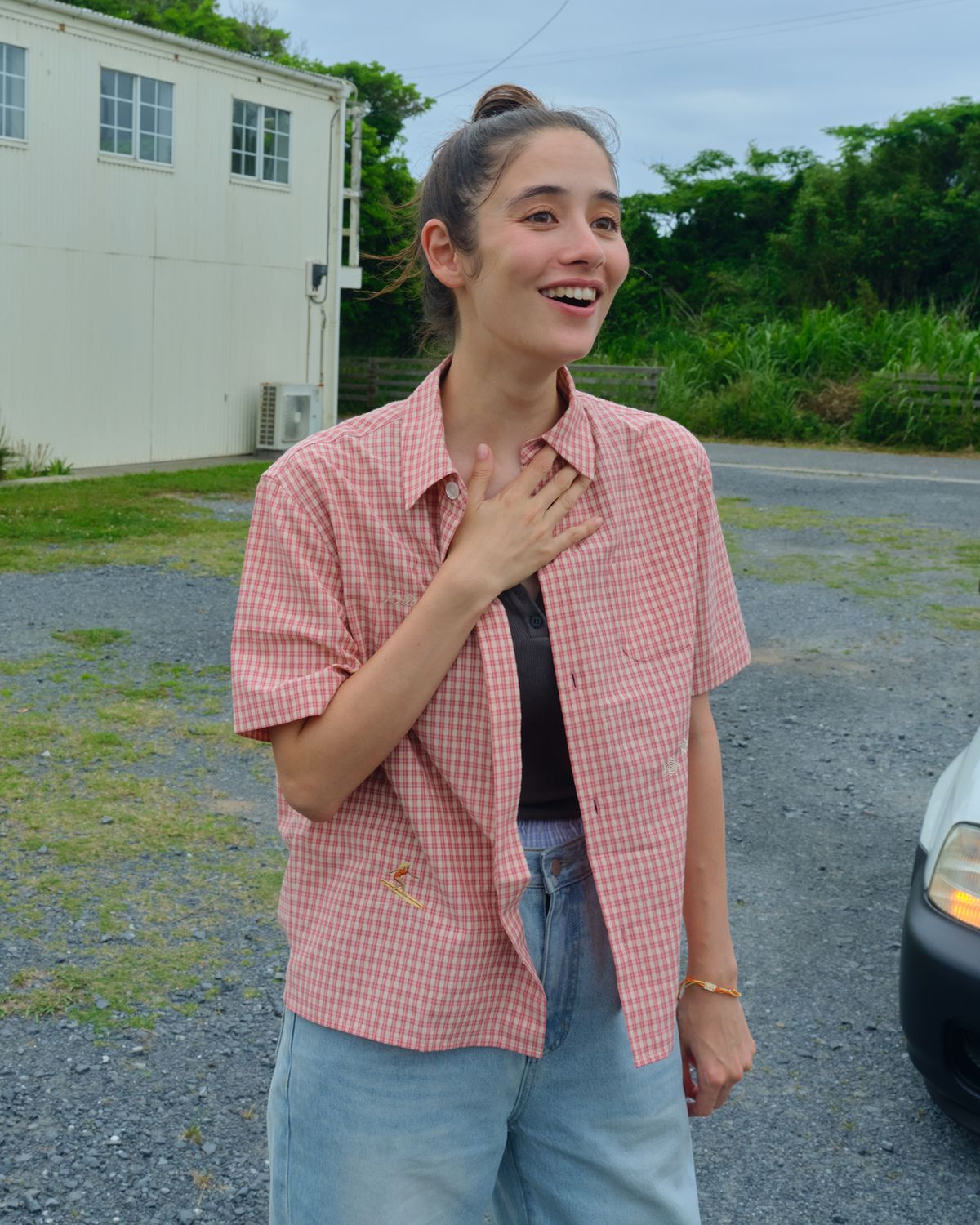 헬로 선라이즈(HELLO SUNRISE) Surf Girl Check S/S Shirt_Pink