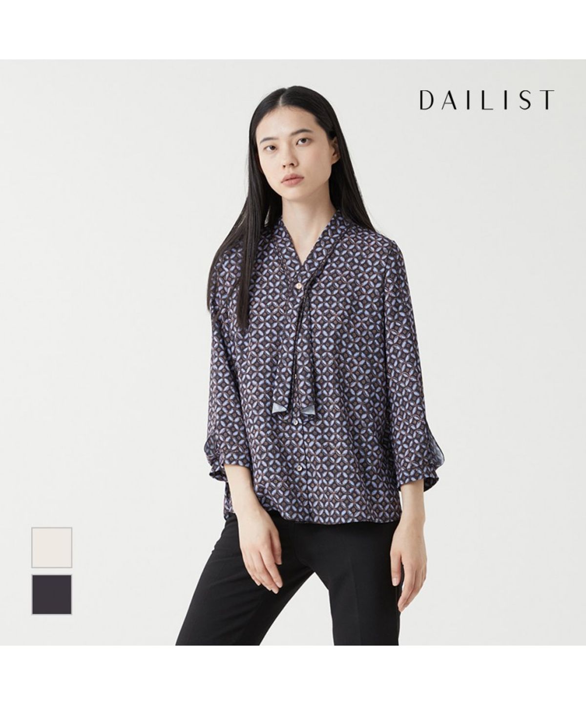 데일리스트(DAILIST) 프린트 타이 블라우스_MDBNL3F7221