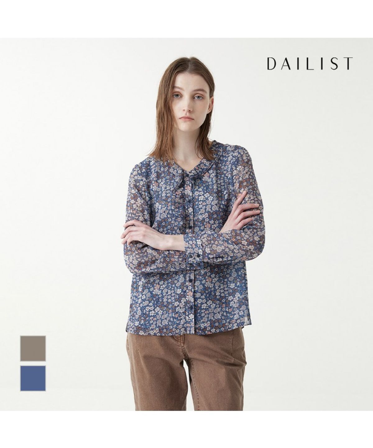 데일리스트(DAILIST) 프린트 프릴 블라우스_MDENL3F6421