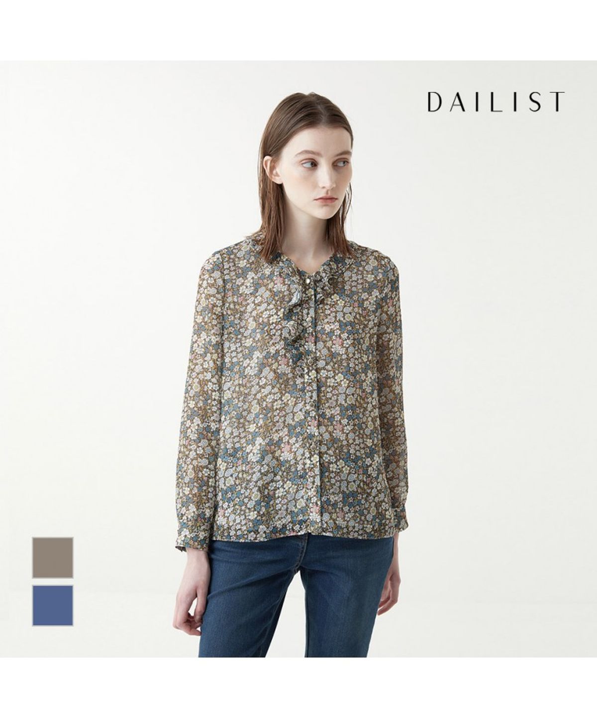 데일리스트(DAILIST) 프린트 프릴 블라우스_MDENL3F6421