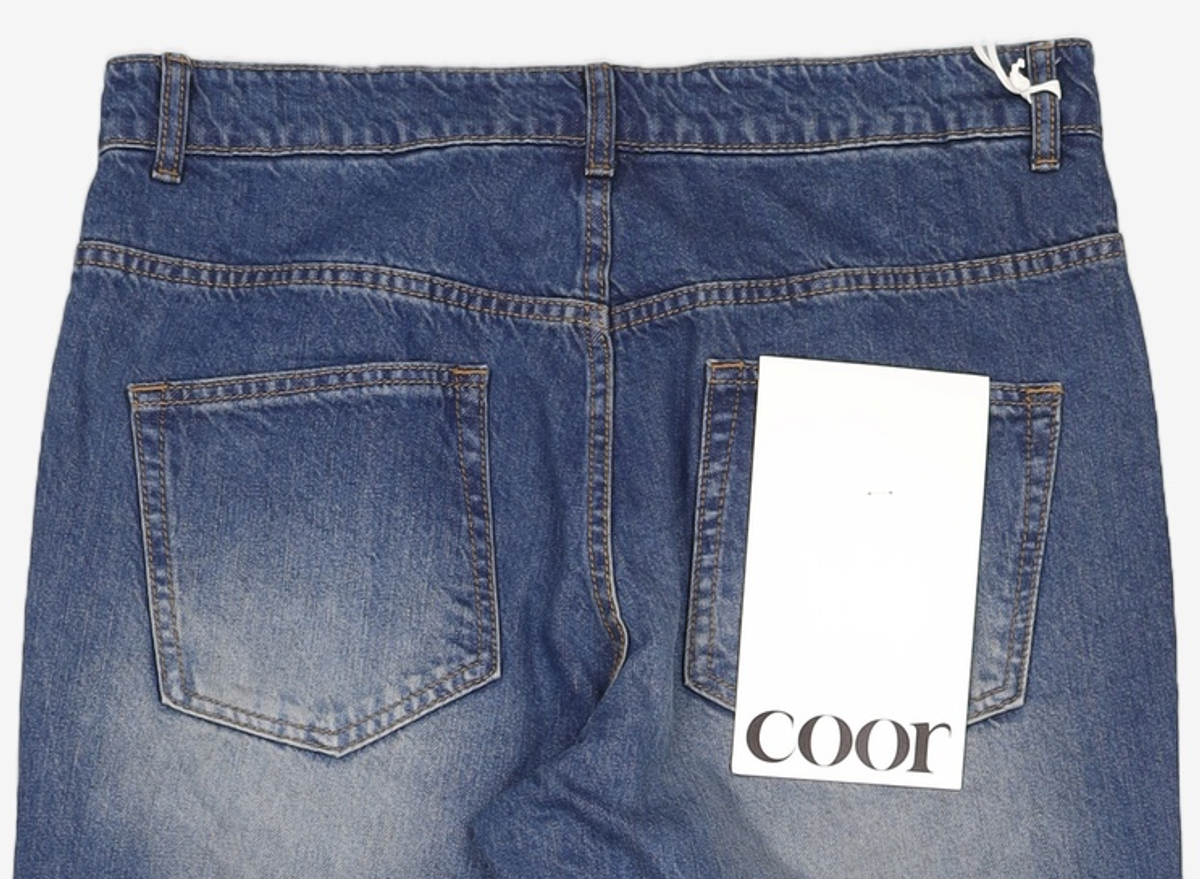 쿠어(COOR) 페이딩 패널 데님 팬츠 (블루) L