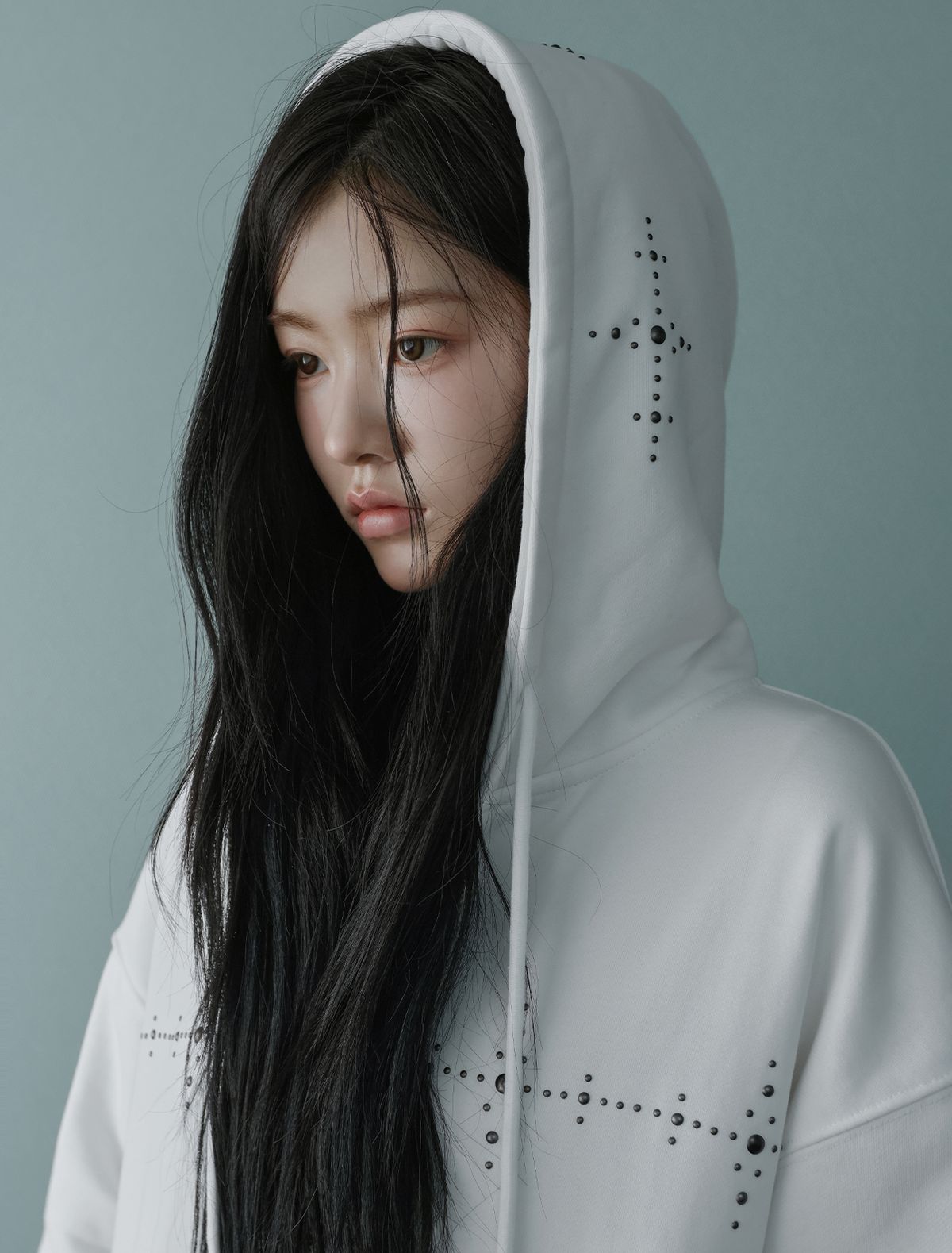 루프(LOOXP) 크로스 스톤 오버핏 후드집업 아이보리