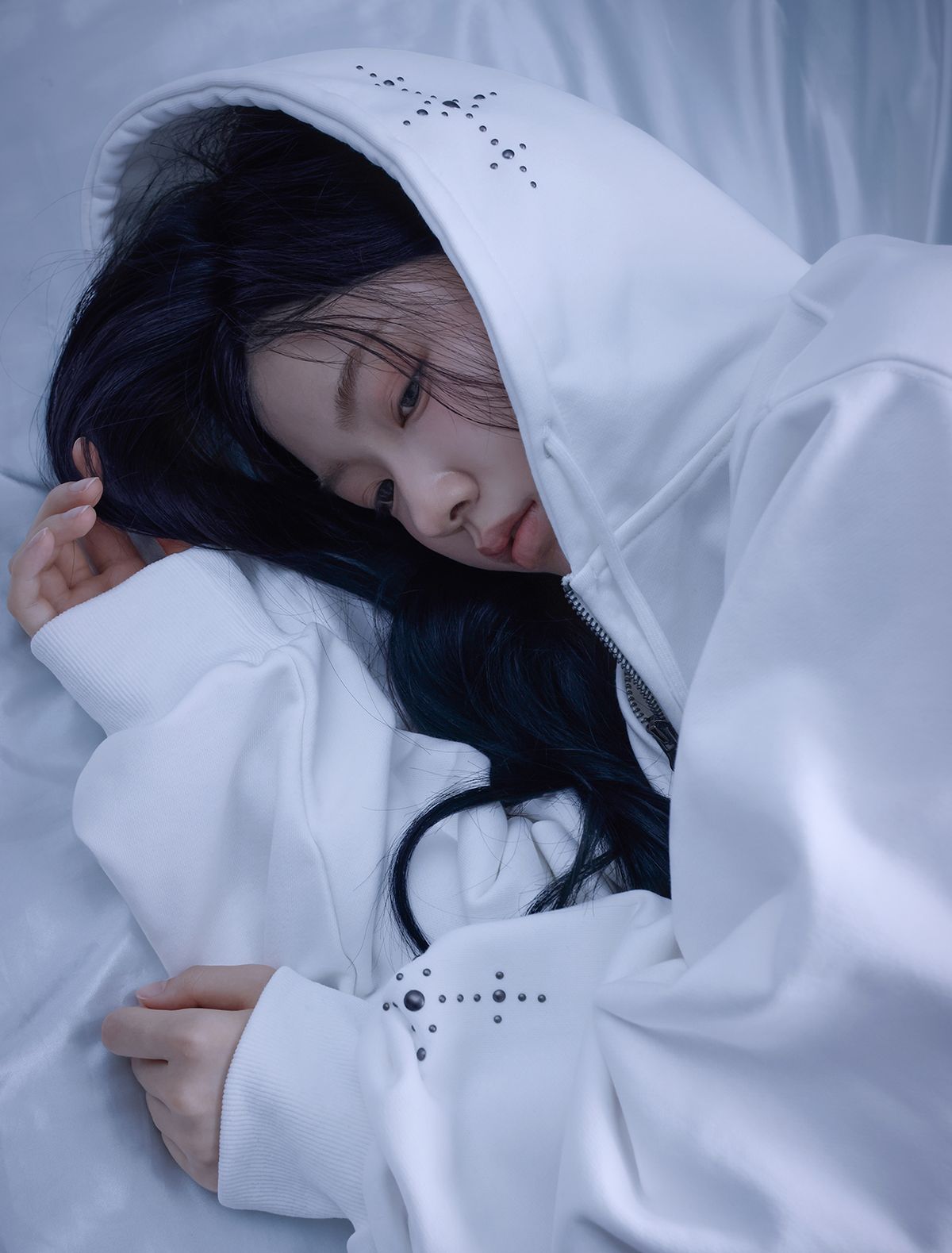 루프(LOOXP) 크로스 스톤 오버핏 후드집업 아이보리