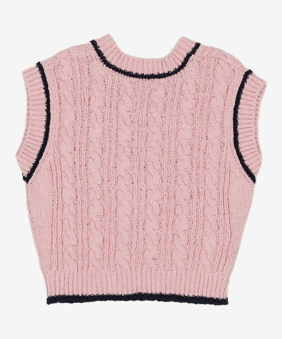 어몽(AMONG) A V-NECK CABLE KNIT VEST_PINK S