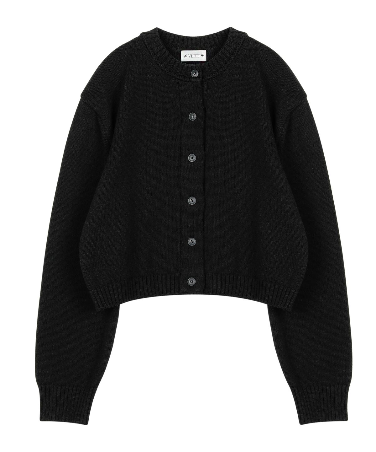 블레티(VLETI) [Cotton 100%] Round Cardigan & Half Pant Knit Set Up (Black)