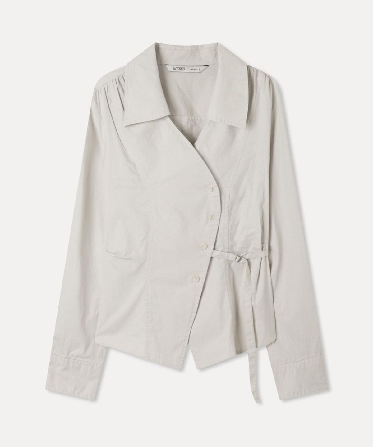 미쏘(MIXXO) 단작 비대칭 벨티드 셔츠_MIWYWG921C