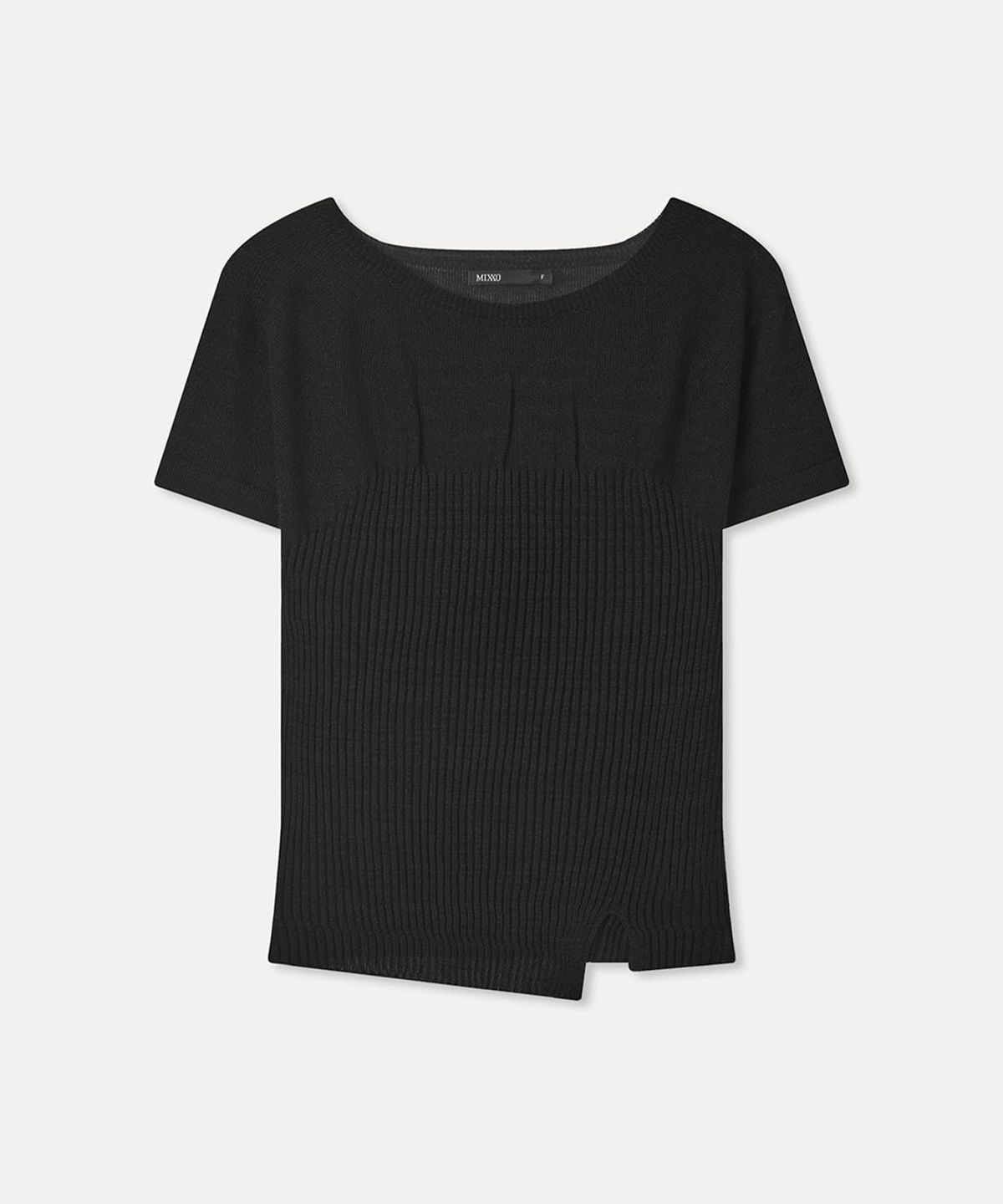 미쏘(MIXXO) 슬림 셔링 반팔 니트_MIWKAG94AS