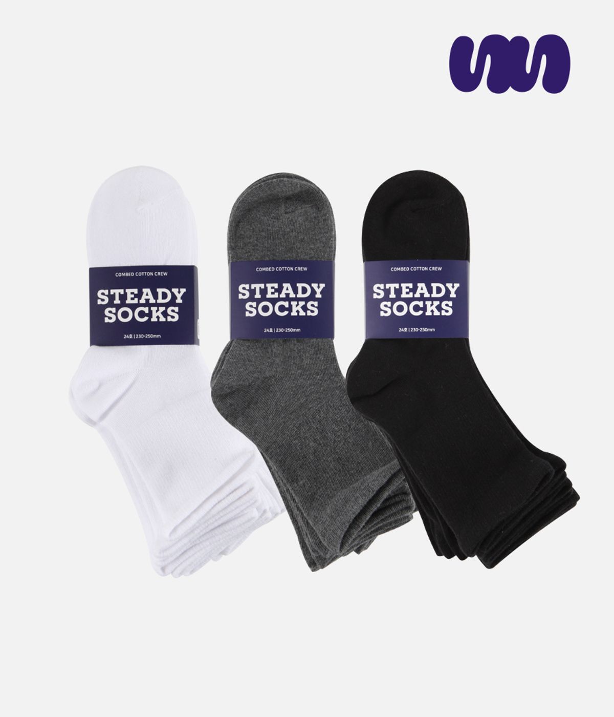 스테디삭(STEADY SOCKS) [10PACK] 스테디삭 압박없는 크루 삭스_화이트/다크그레이/블랙