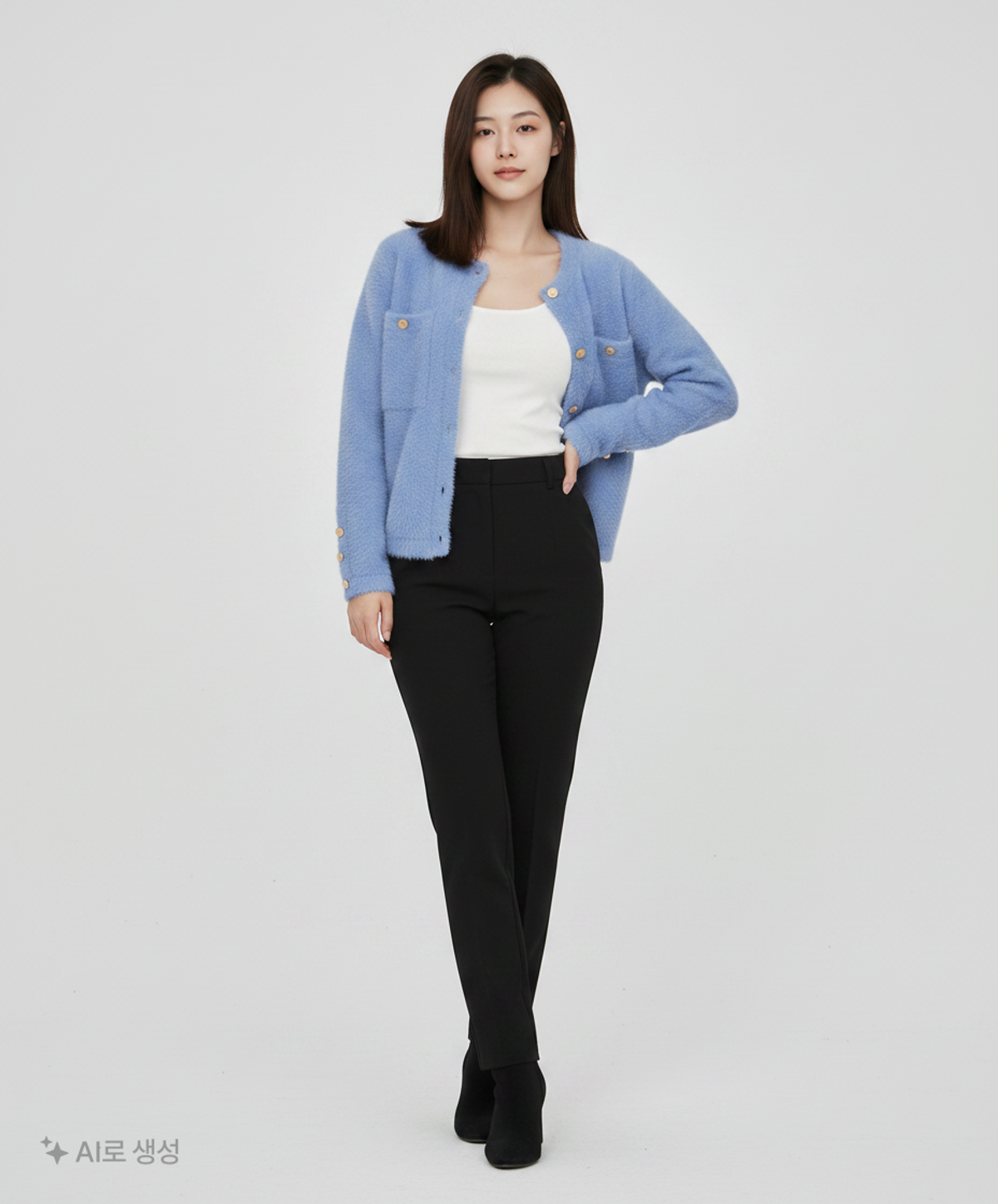 제너럴 아이디어(GENERAL IDEA) 소프트 트위드 가디건 [BLUE] / W22F06006 F
