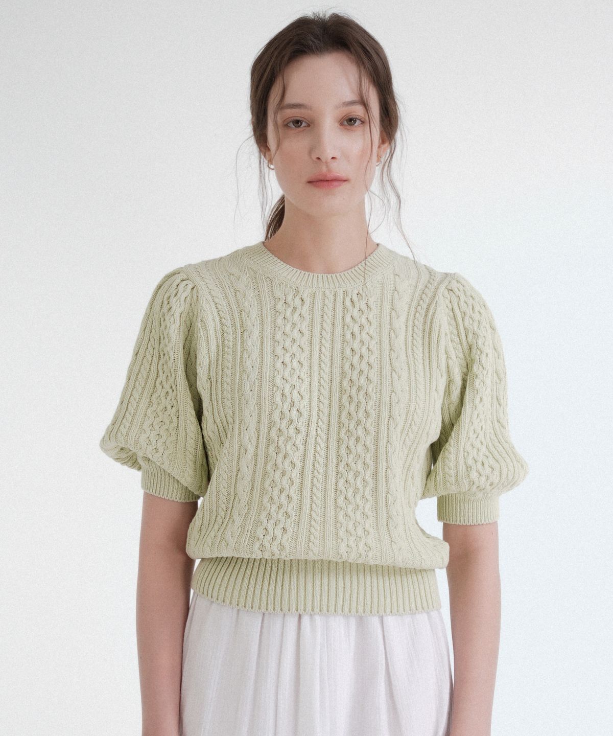 블레티(VLETI) [Cotton 100%] Round Shirring Cable Half Knit (Light_green)