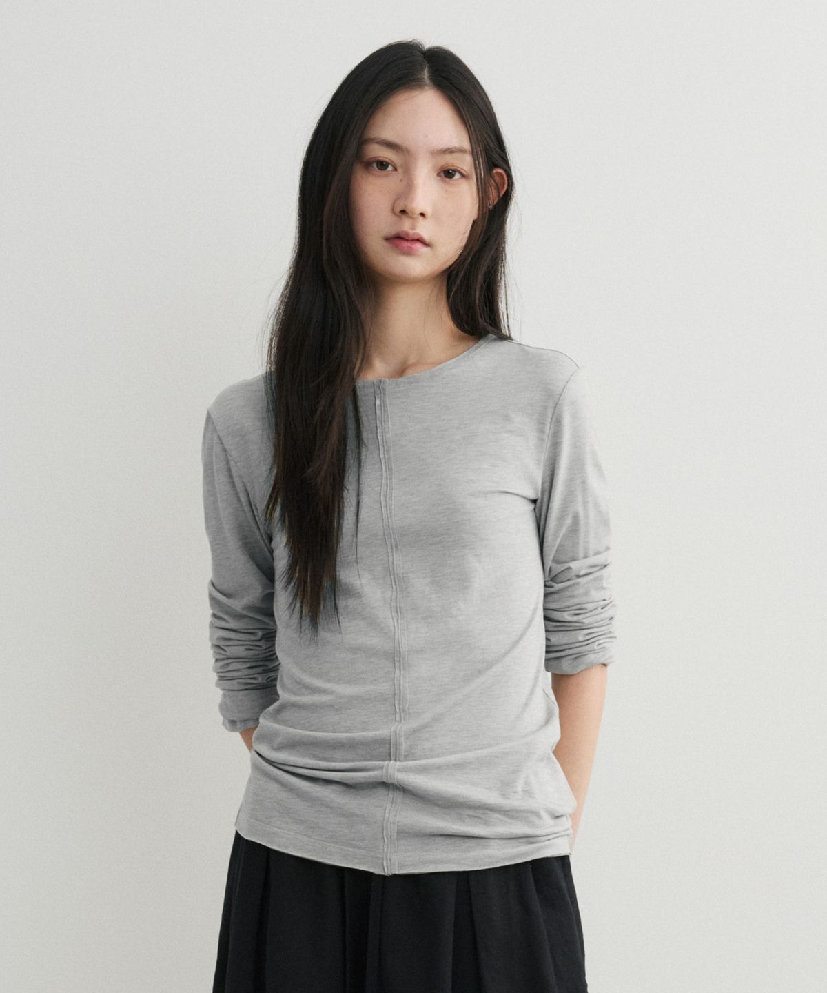 에이킷(AKEIT) Cut Off Long Sleeve Tee_Grey