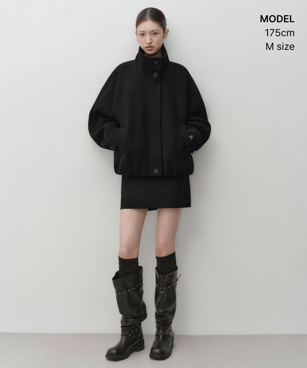 무신사 스탠다드 우먼(MUSINSA STANDARD WOMAN) 우먼즈 울 블렌드 하이넥 블루종 재킷 [블랙]