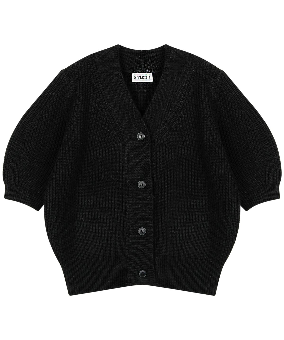 블레티(VLETI) V-neck Shirring Half Knit Cardigan (Black)