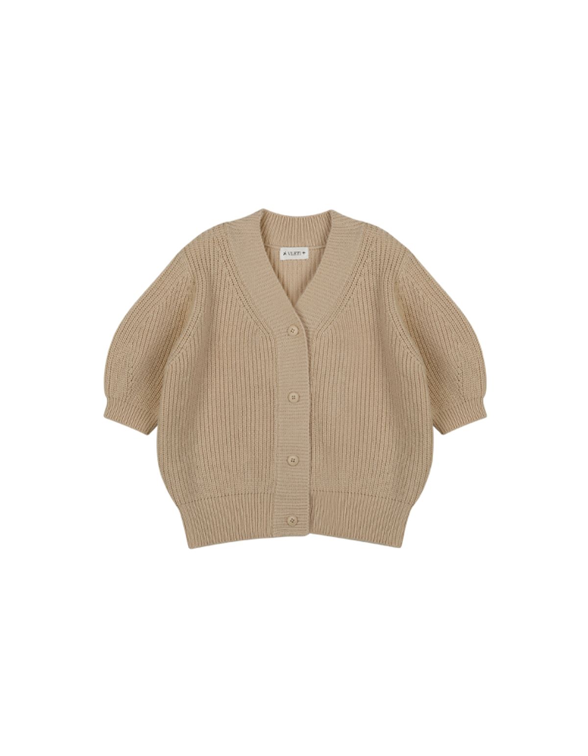 블레티(VLETI) V-neck Shirring Half Knit Cardigan (Beige)