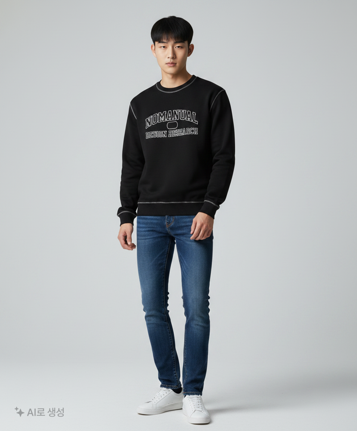 노매뉴얼(NOMANUAL) STITCH LOGO SWEATSHIRT - BLACK XL