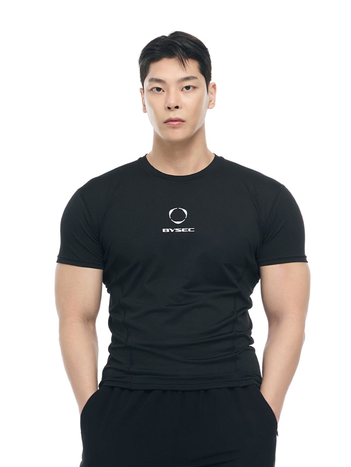 바이젝(BYSEC) [SET] 프로머슬 기능스판 컬래버로고 숏슬리브_2 Color + 우븐스판 메인로고 브레이커 쇼츠