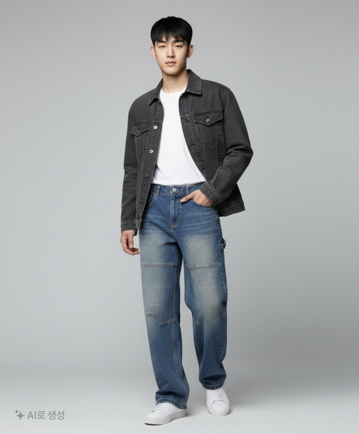 쿠어(COOR) 페이딩 패널 데님 팬츠 (블루) M