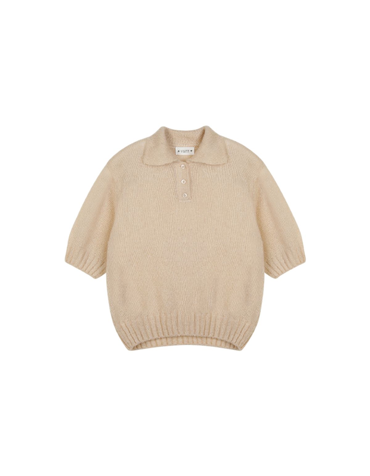 블레티(VLETI) Button Collar Half Knit (Creambeige)