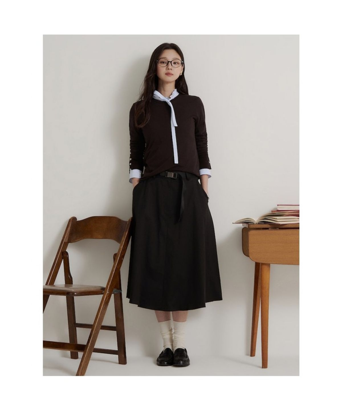 빈폴 레이디스(BEANPOLE LADIES) 버튼업 솔리드 긴소매 티셔츠  브라운 (BF6841C03D)