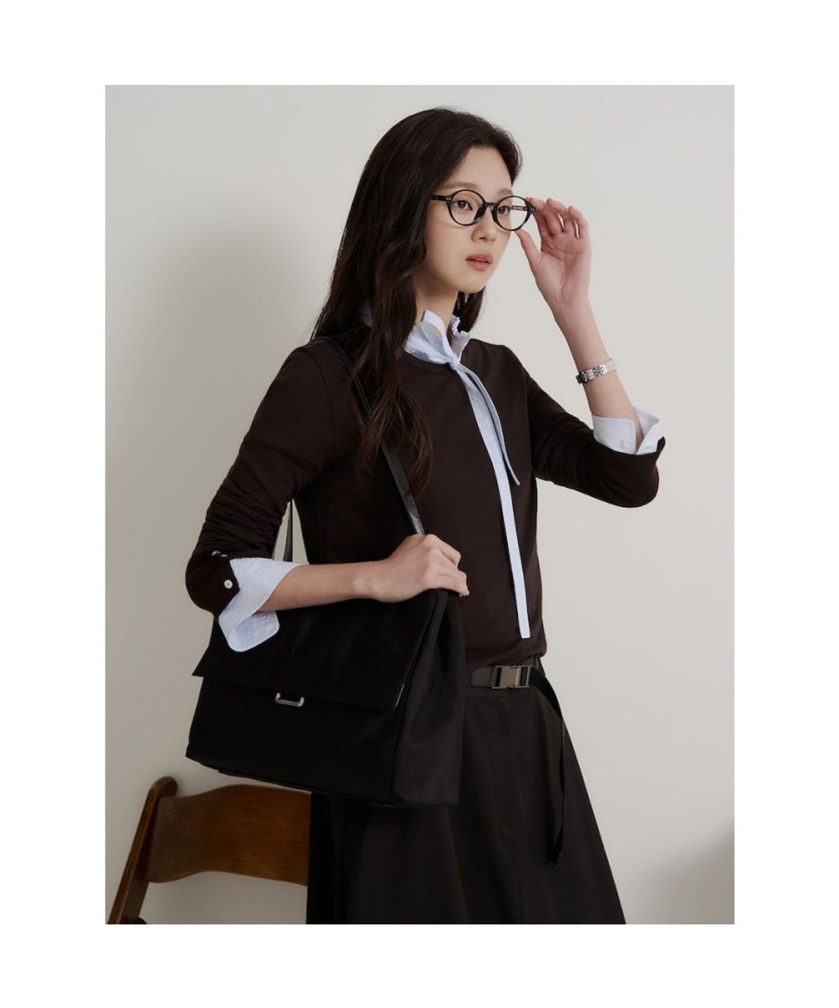 빈폴 레이디스(BEANPOLE LADIES) 버튼업 솔리드 긴소매 티셔츠  브라운 (BF6841C03D)