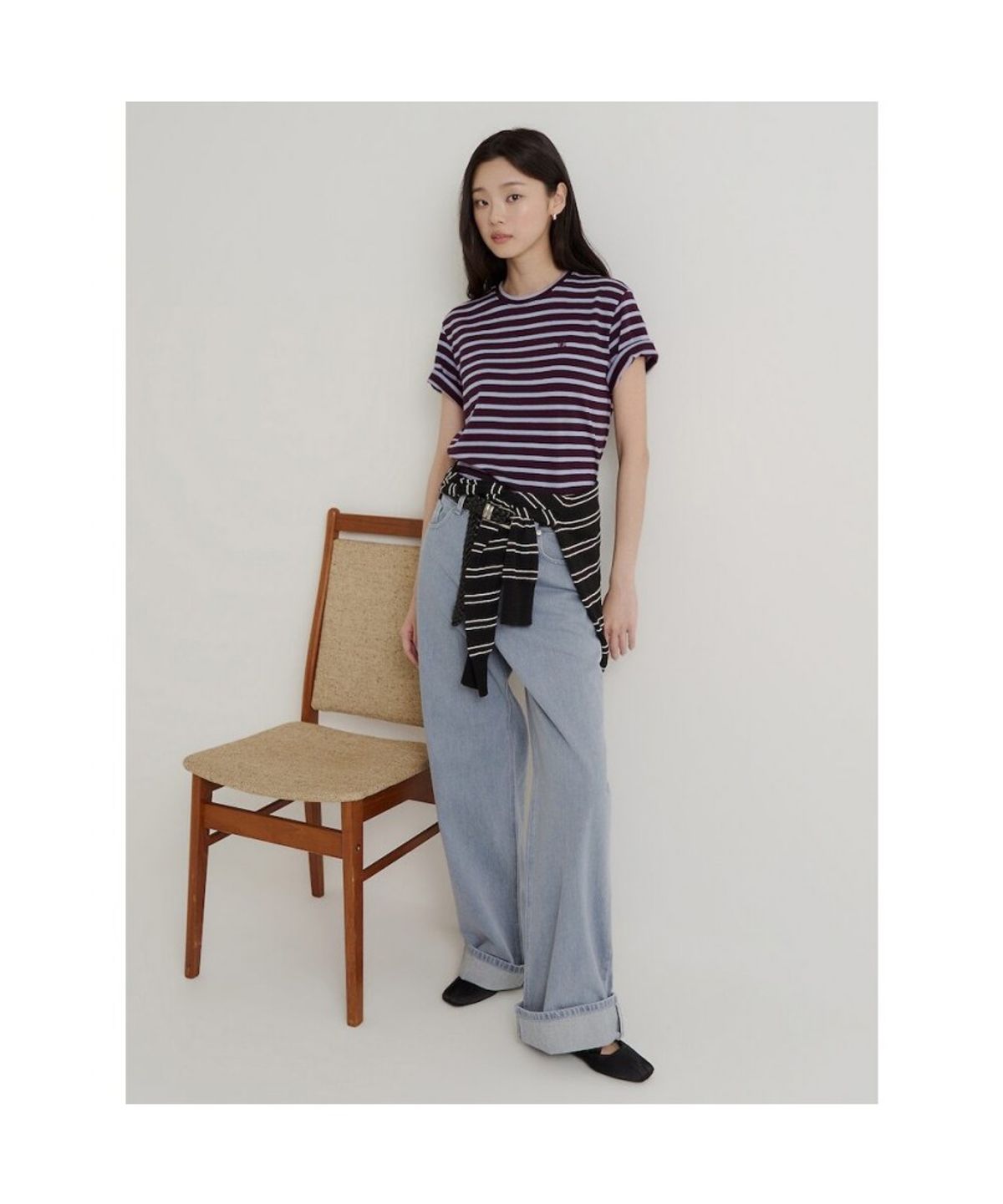 빈폴 레이디스(BEANPOLE LADIES) 와이드 셀비지 디테일 데님 팬츠  스카이 블루 (BF6821C72Q)