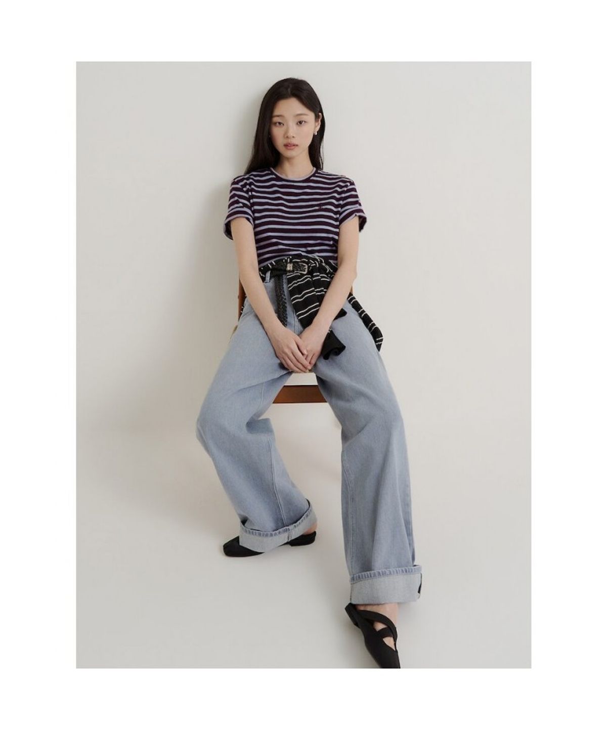 빈폴 레이디스(BEANPOLE LADIES) 와이드 셀비지 디테일 데님 팬츠  스카이 블루 (BF6821C72Q)