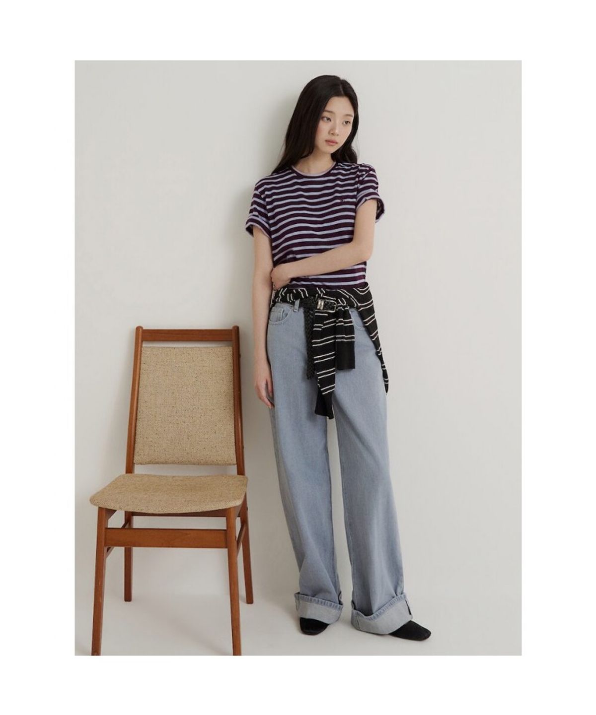 빈폴 레이디스(BEANPOLE LADIES) 와이드 셀비지 디테일 데님 팬츠  스카이 블루 (BF6821C72Q)