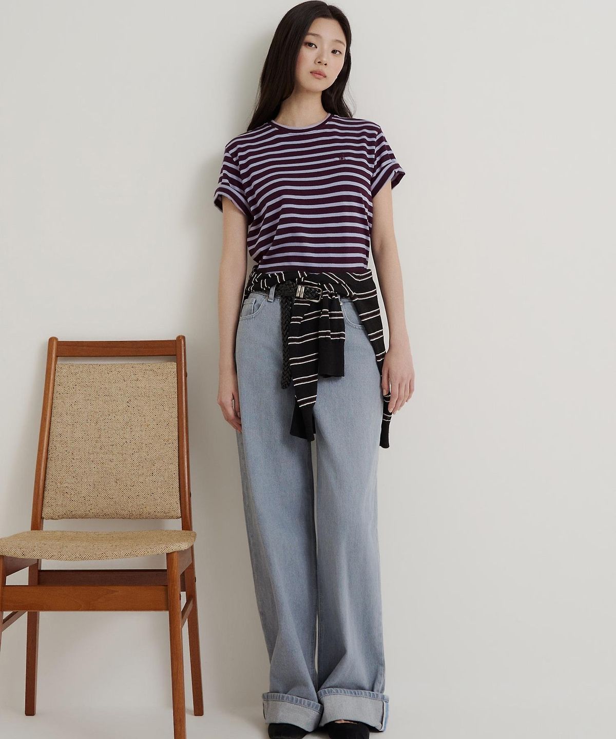 빈폴 레이디스(BEANPOLE LADIES) 와이드 셀비지 디테일 데님 팬츠  스카이 블루 (BF6821C72Q)
