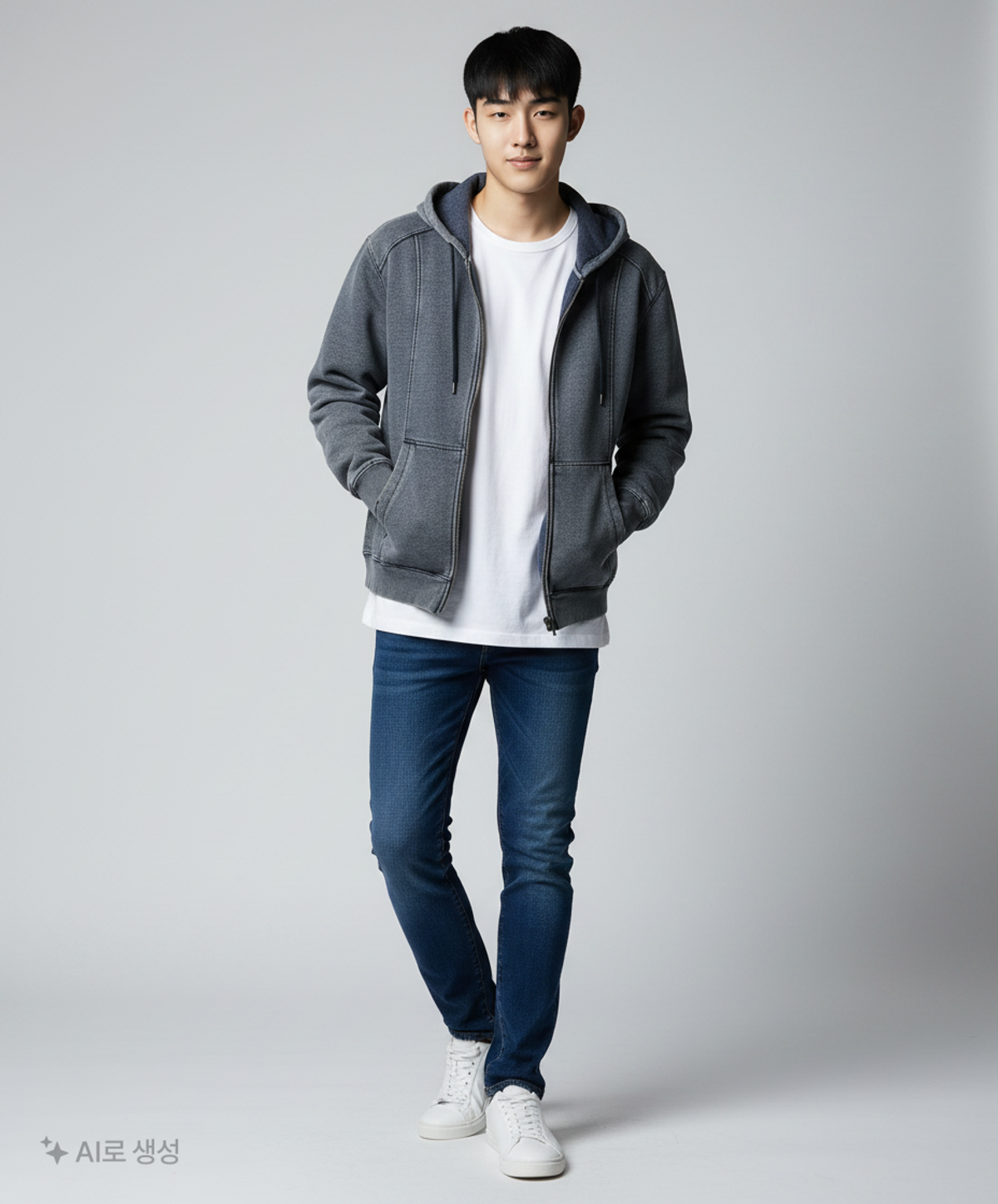 일꼬르소(IL CORSO) 데님 스웻 워싱 웨이브 후드 집업 다크블루 IETS3F202B3 XL