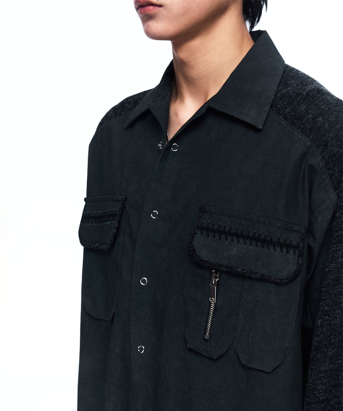 알에스에스씨(RSSC) KNIT MIX CURVED SHIRT - BLACK