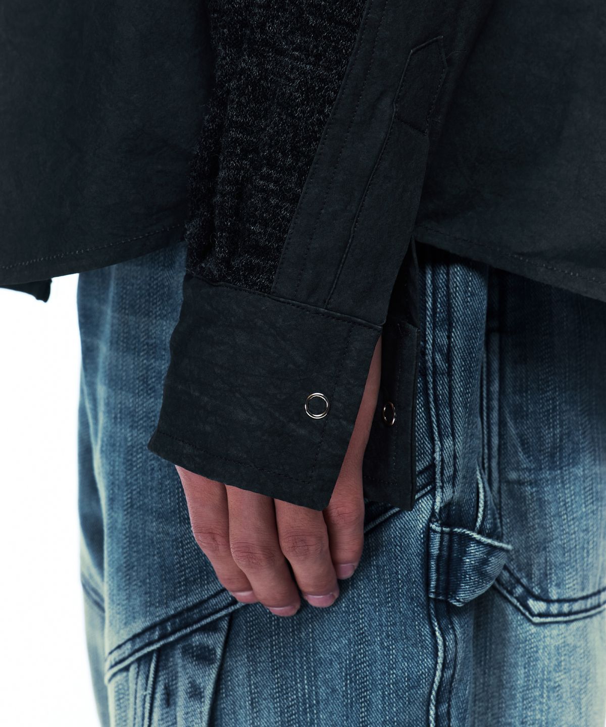 알에스에스씨(RSSC) KNIT MIX CURVED SHIRT - BLACK