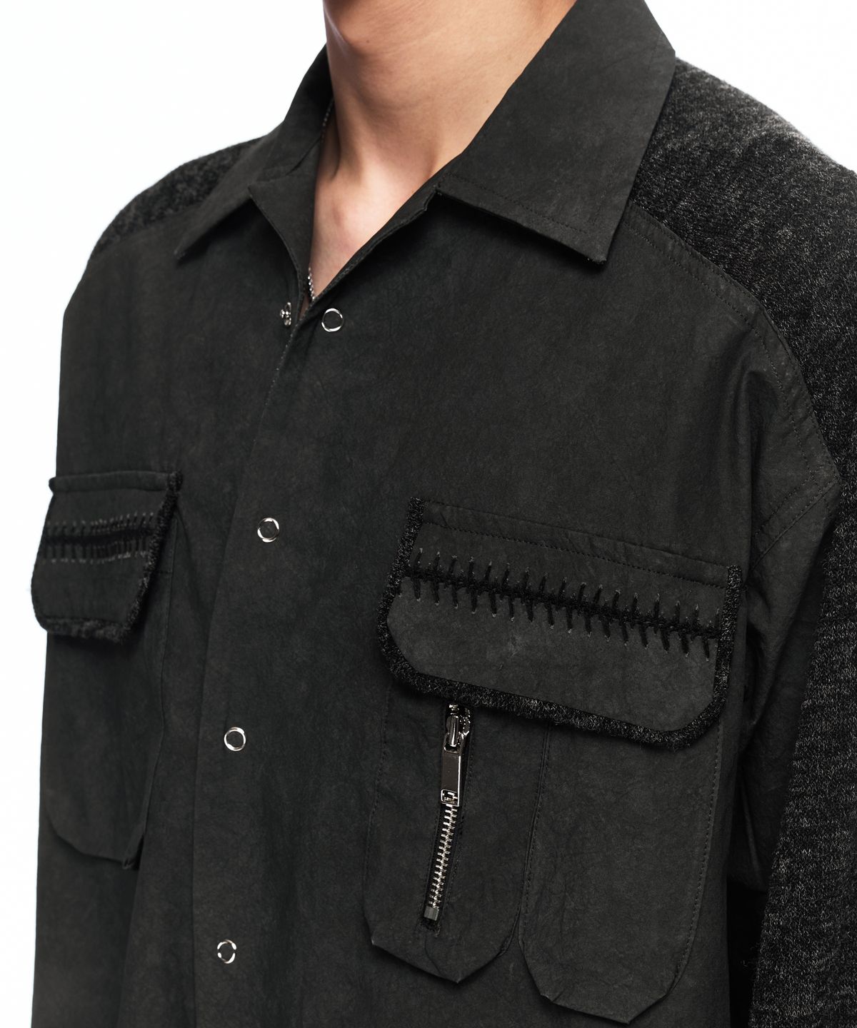 알에스에스씨(RSSC) KNIT MIX CURVED SHIRT - BLACK
