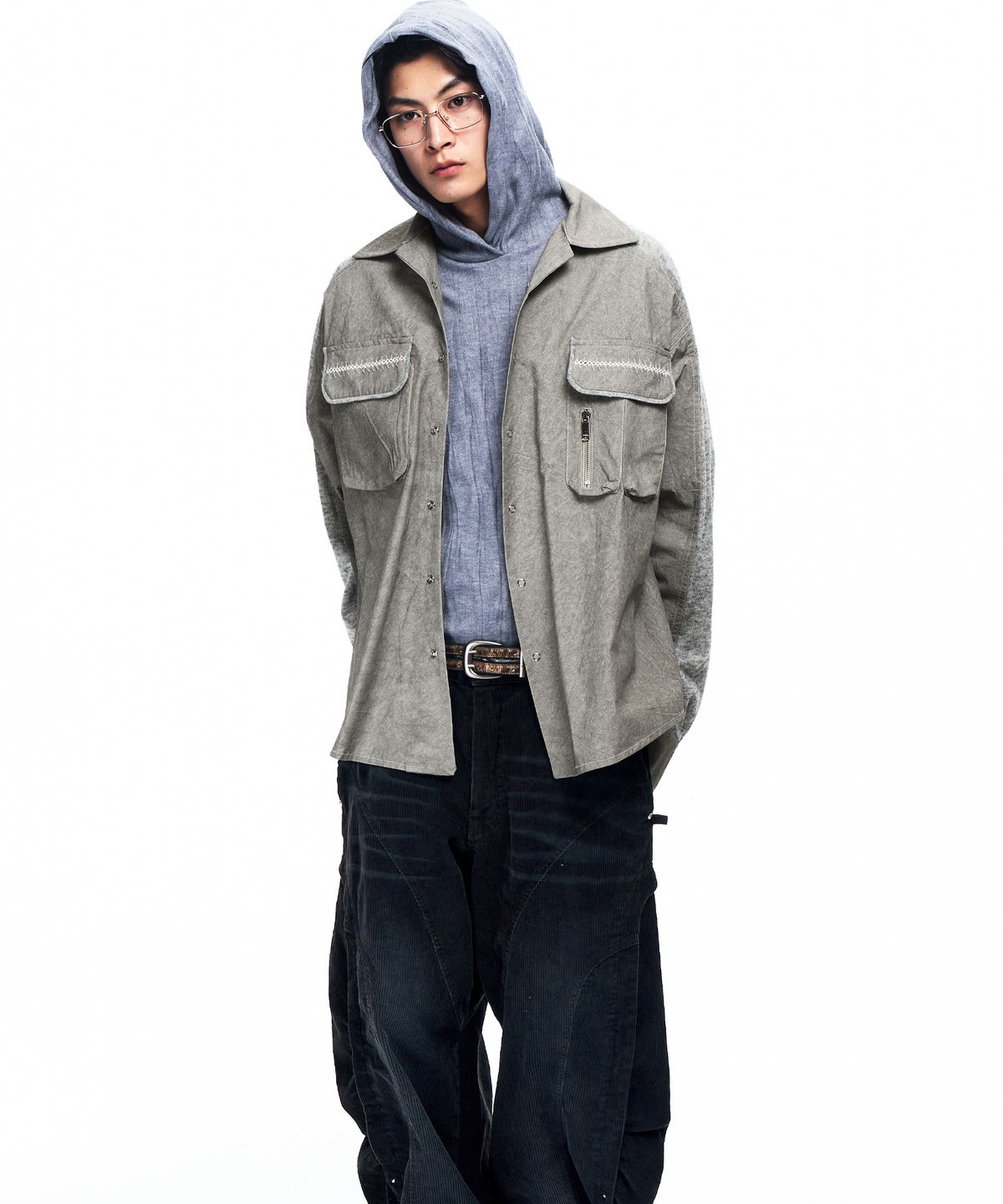 알에스에스씨(RSSC) KNIT MIX CURVED SHIRT - KHAKI