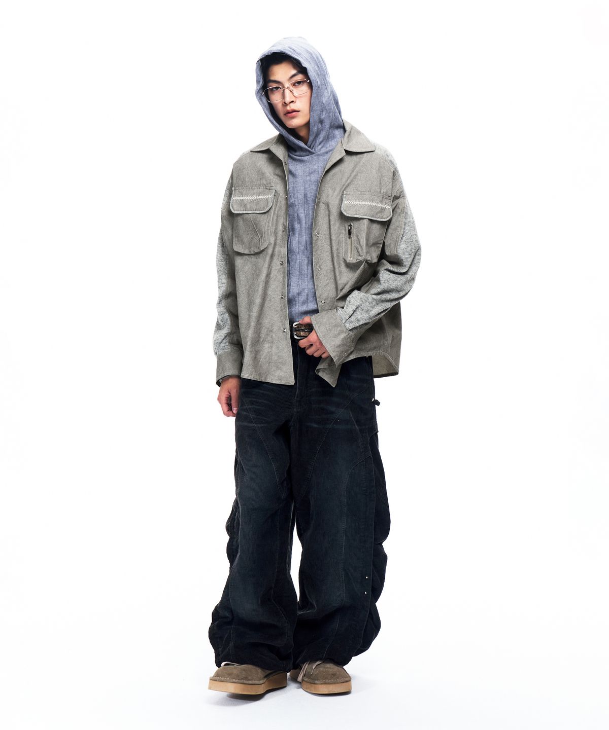 알에스에스씨(RSSC) KNIT MIX CURVED SHIRT - KHAKI