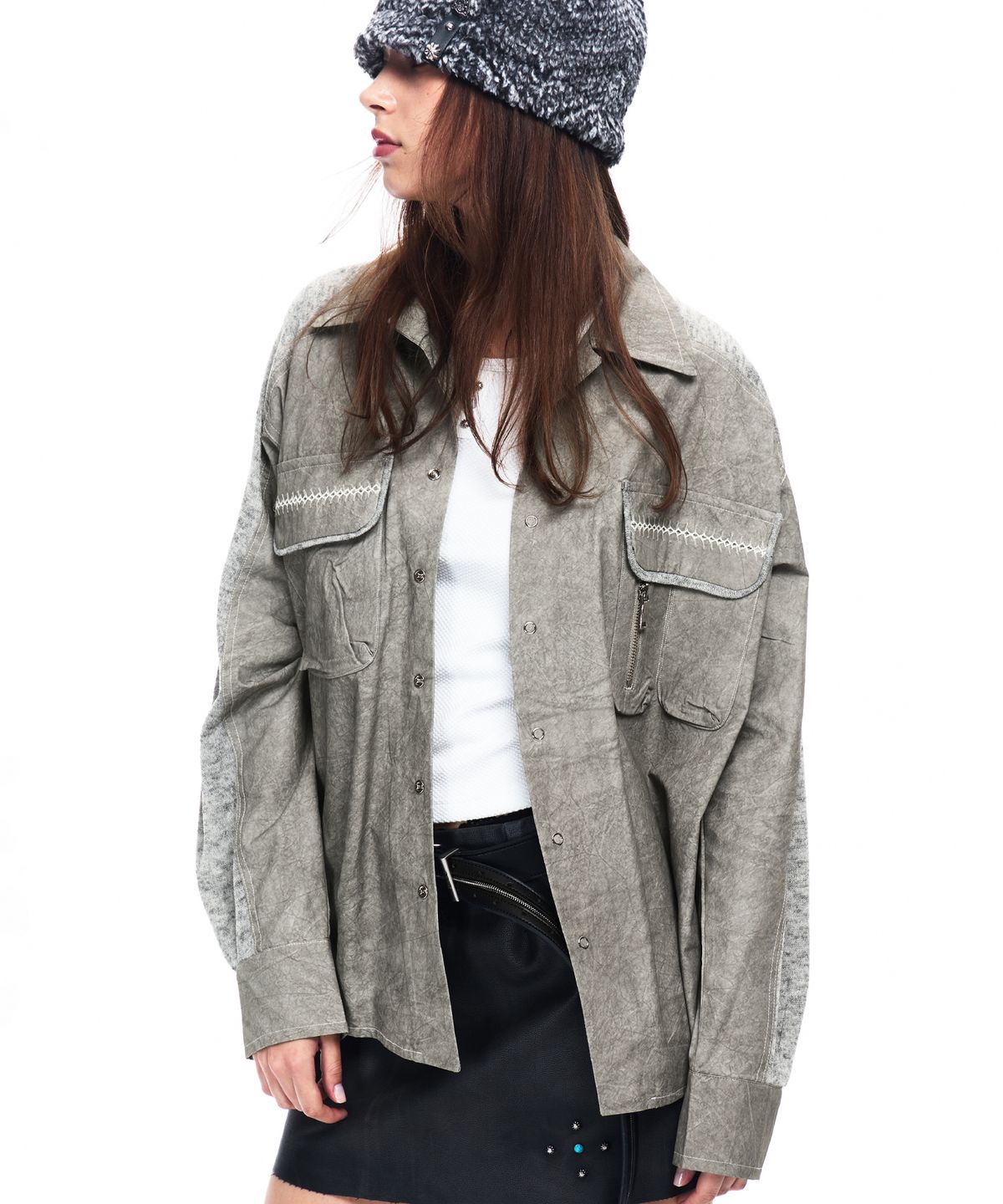 알에스에스씨(RSSC) KNIT MIX CURVED SHIRT - KHAKI