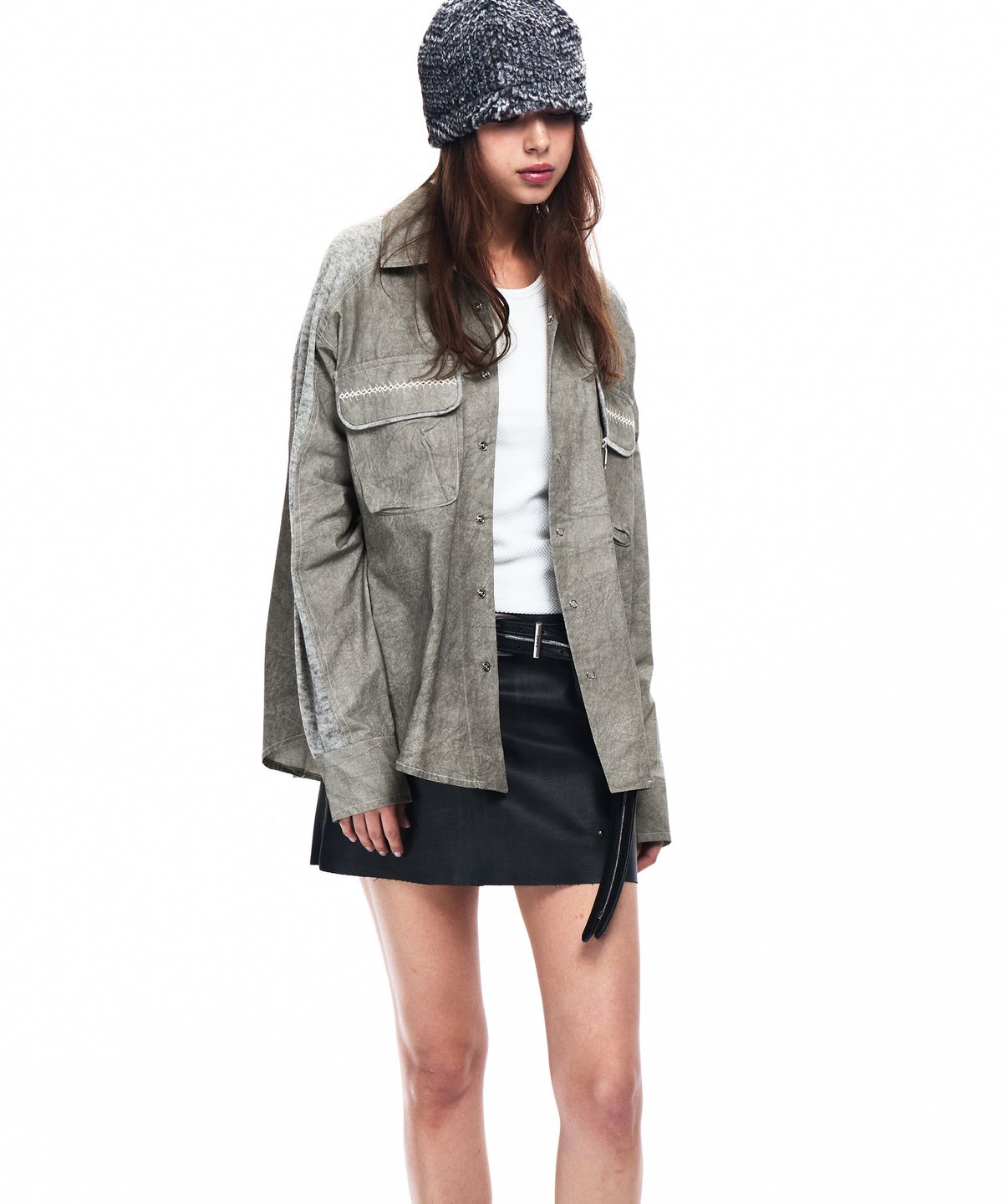 알에스에스씨(RSSC) KNIT MIX CURVED SHIRT - KHAKI