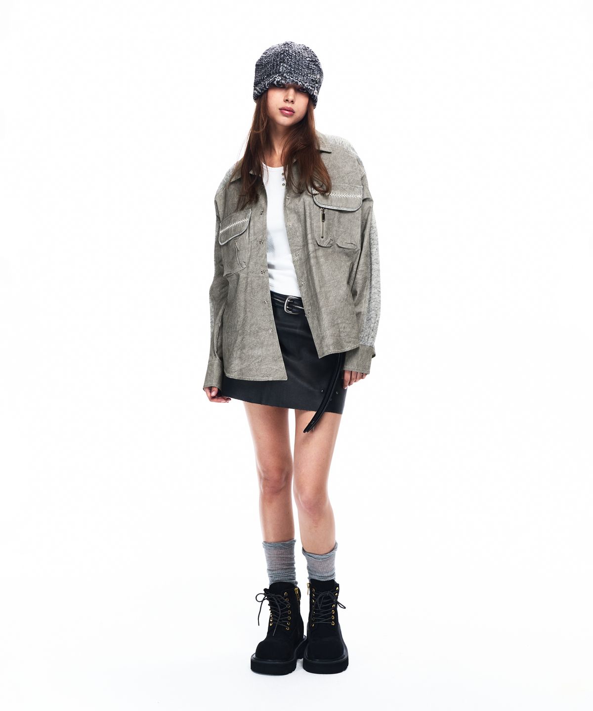 알에스에스씨(RSSC) KNIT MIX CURVED SHIRT - KHAKI
