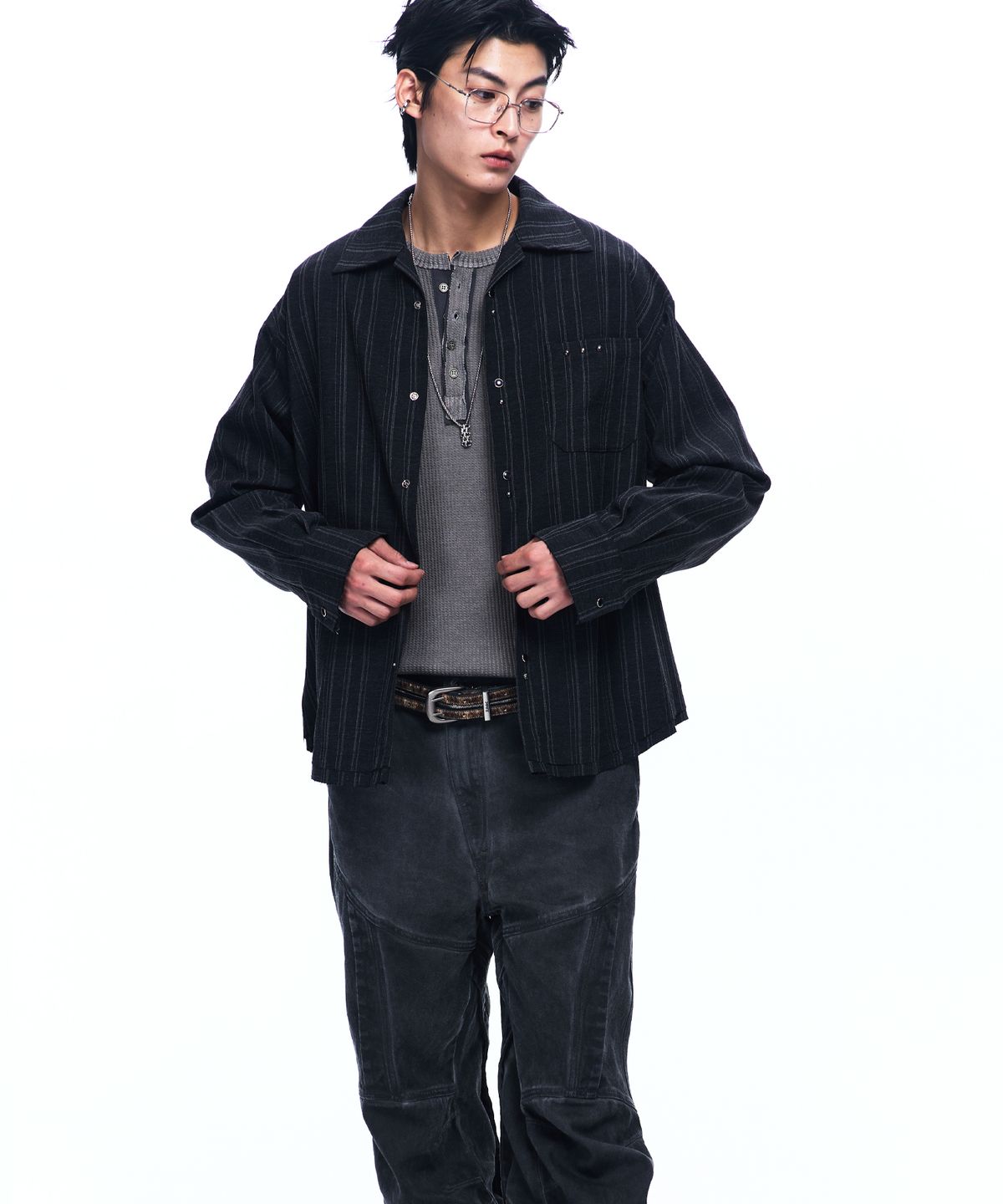 알에스에스씨(RSSC) WESTERN SNAP STRIPE SHIRT - BLACK