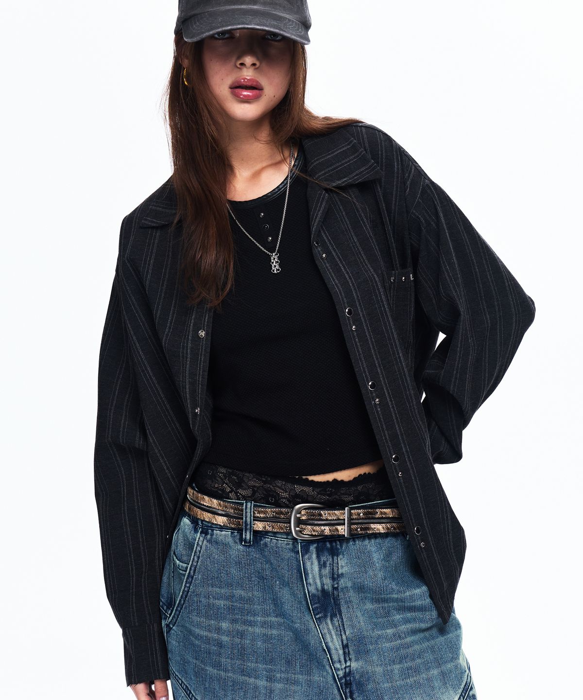 알에스에스씨(RSSC) WESTERN SNAP STRIPE SHIRT - BLACK
