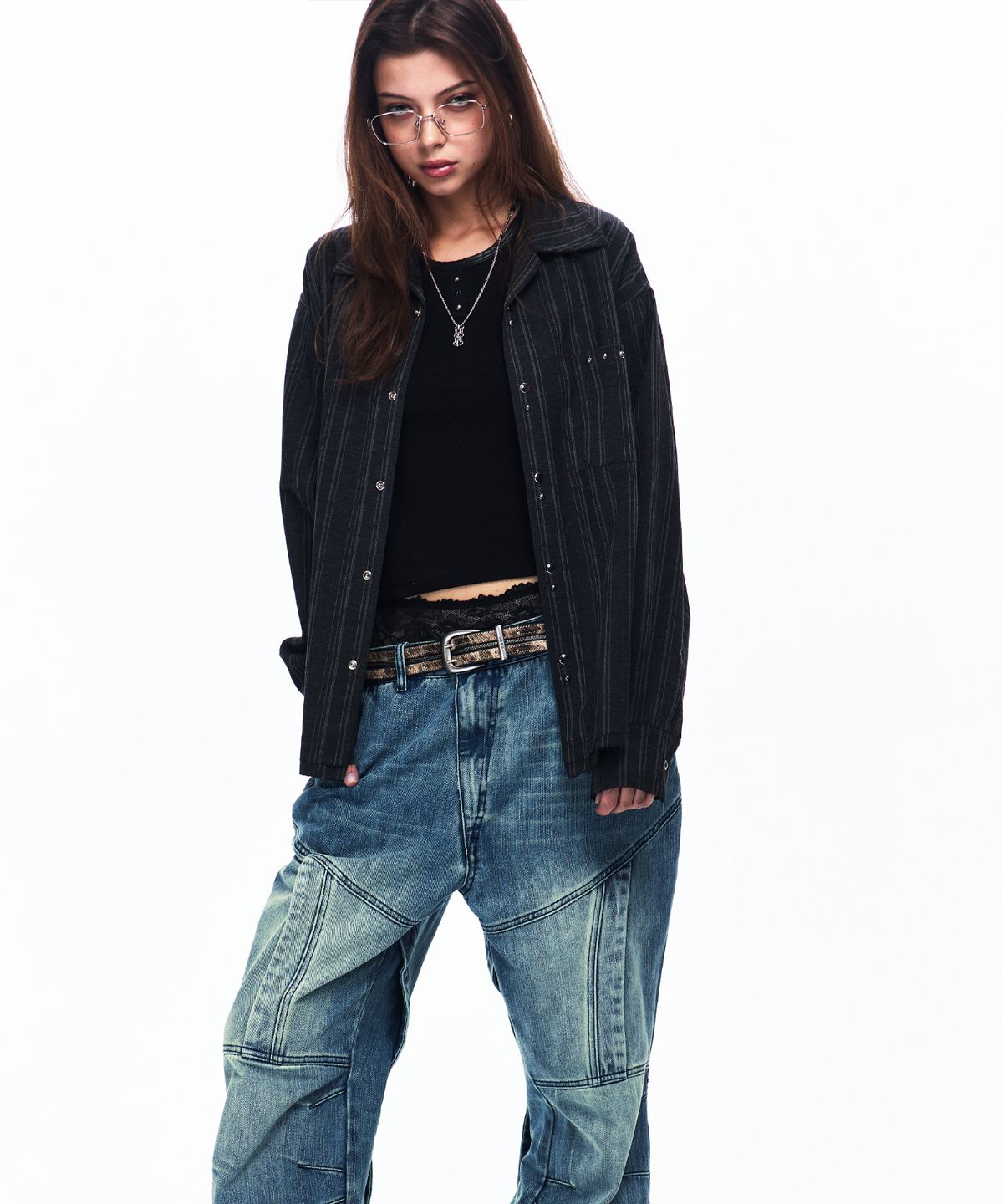 알에스에스씨(RSSC) WESTERN SNAP STRIPE SHIRT - BLACK