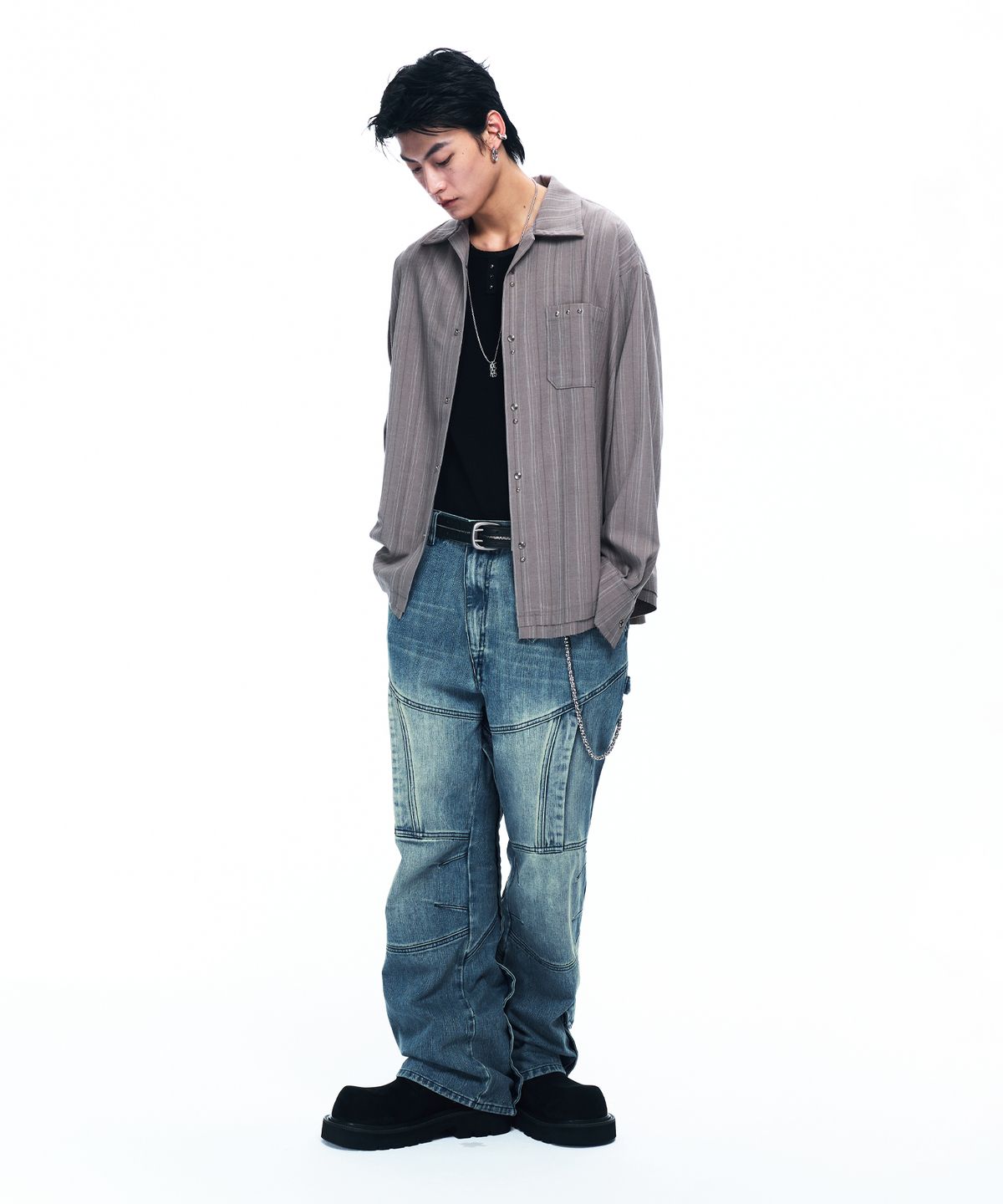 알에스에스씨(RSSC) WESTERN SNAP STRIPE SHIRT - GRAY