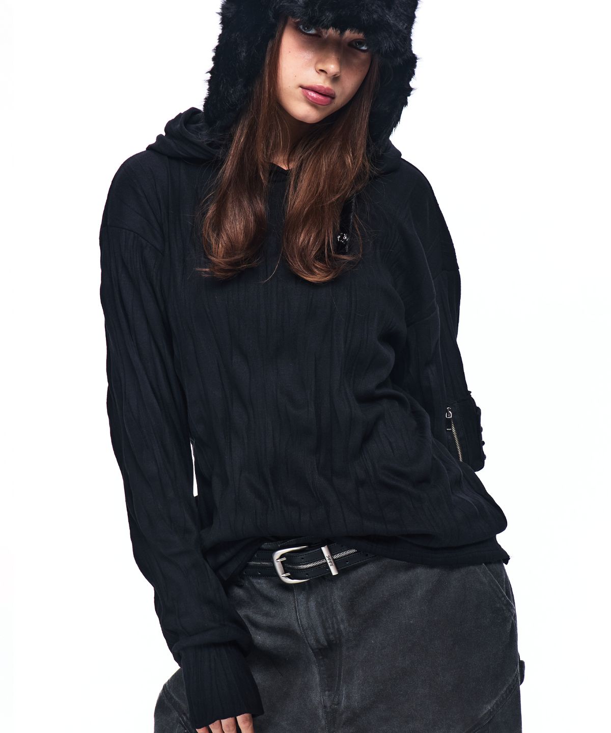 알에스에스씨(RSSC) CRINKLE HOODIE LONG SLEEVE - BLACK